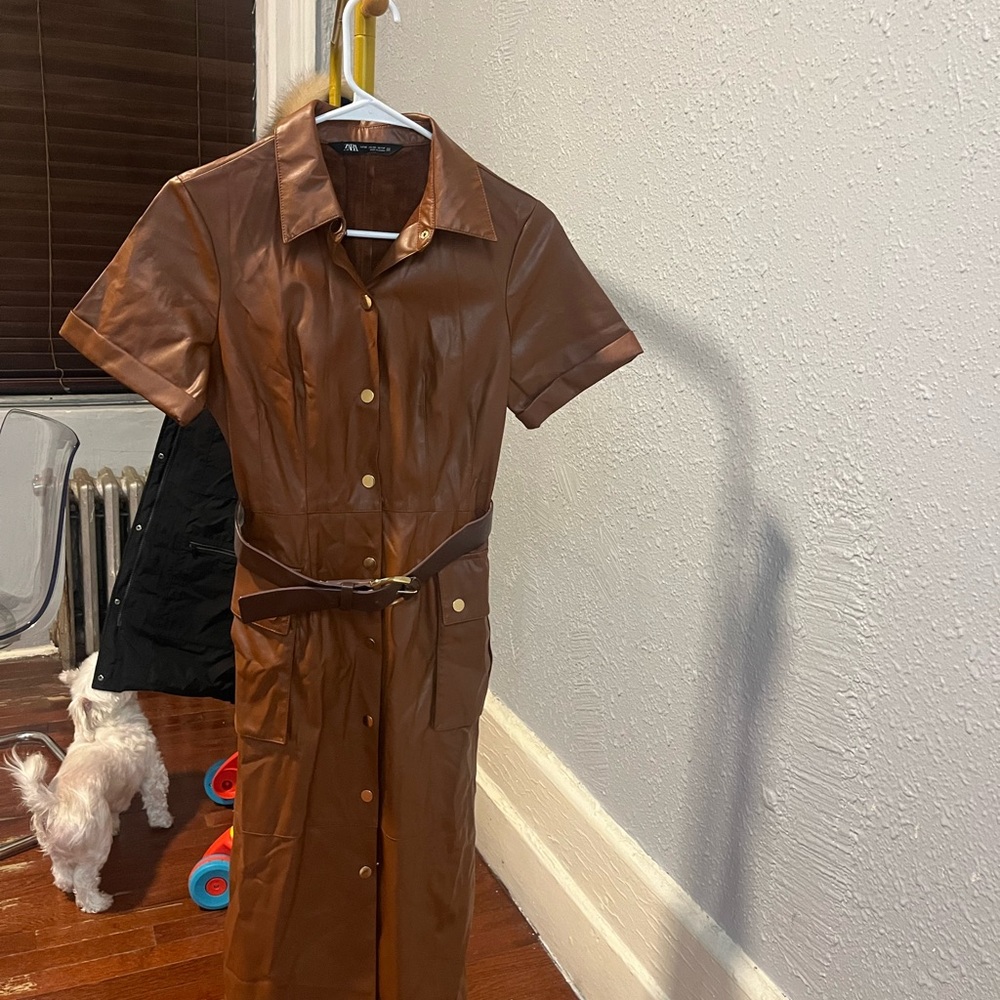 Zara Brown Midi Dress with Belt